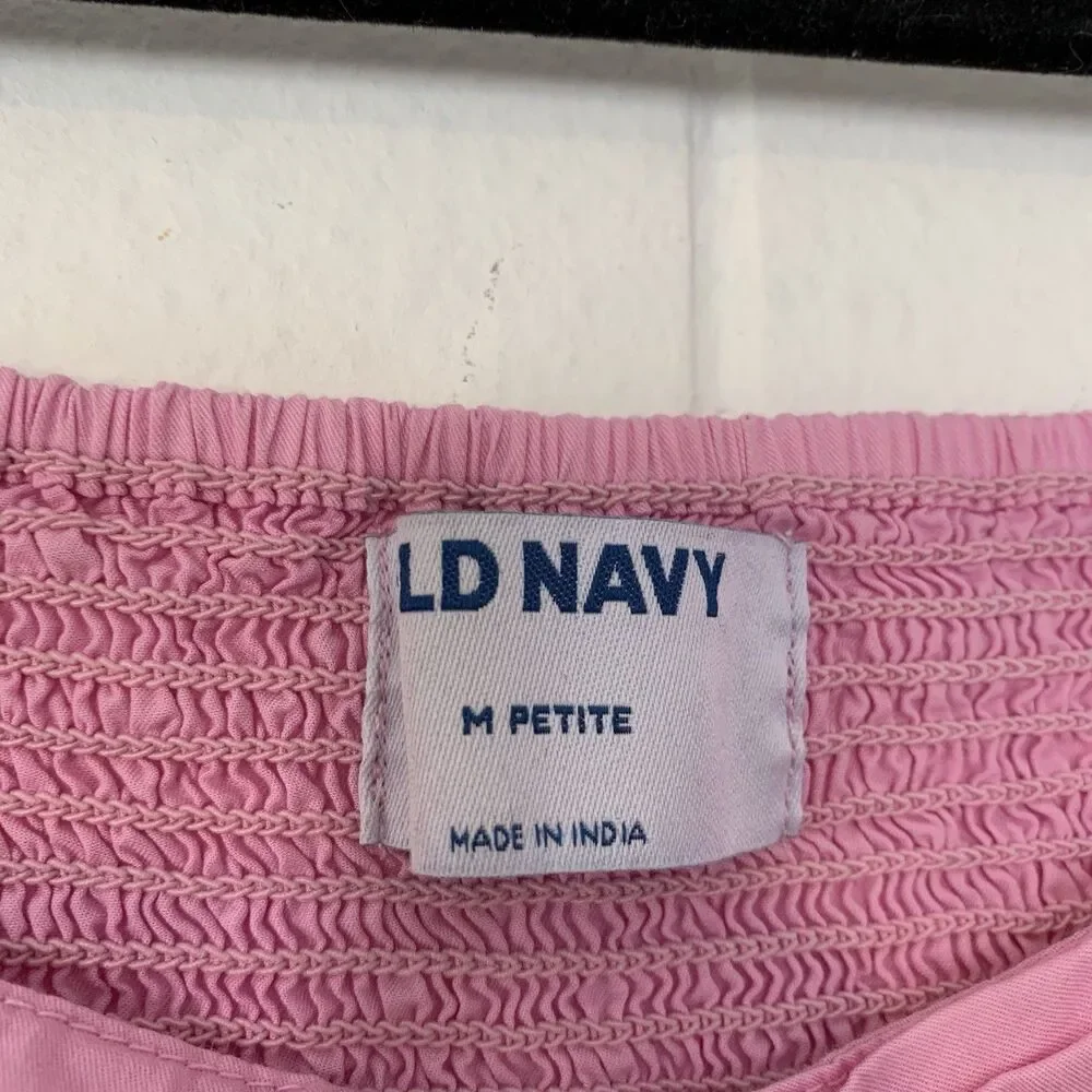 Old Navy Womens‎ Medium P Shirt Crop Coquette Milkmaid Puff Sleeve Smocked Pink